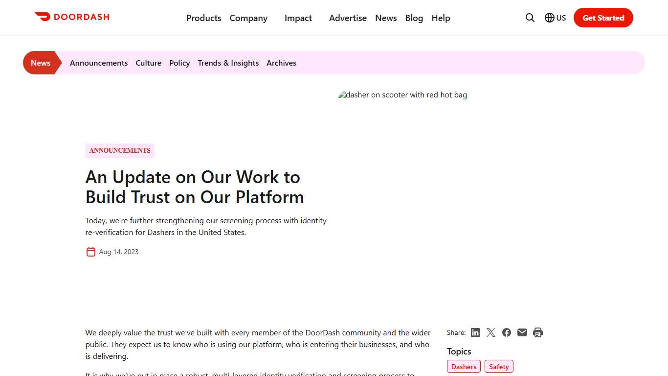 An Update on Our Work to Build Trust on Our Platform DoorDash