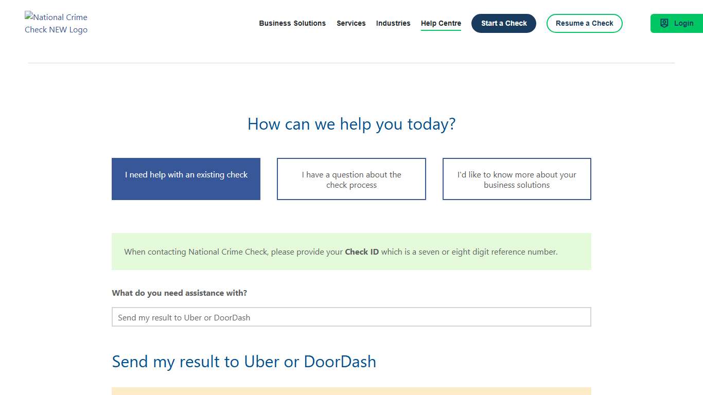 Send my result to Uber or DoorDash National Crime Check